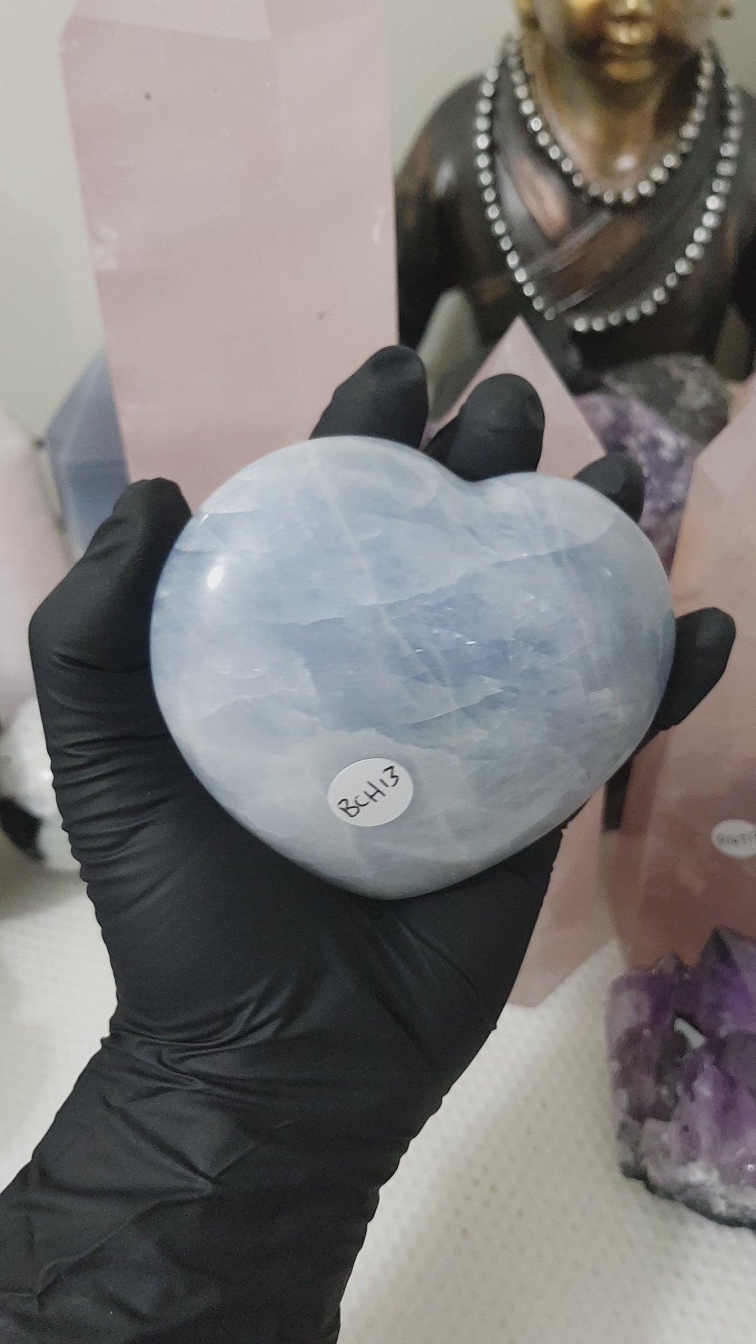 Blue calcite crystal heart polished sky blue 476g